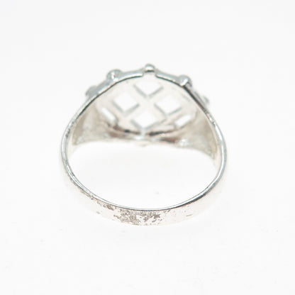 925 Sterling Silver Vintage Modernist Cage Pattern Ring Size 10