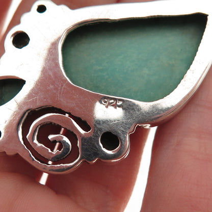 925 Sterling Silver Vintage Real Kingman Turquoise Modernist Spiral Pendant