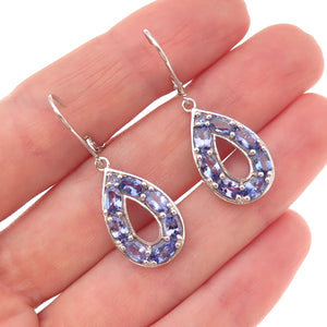 Chuck Clemency Sterling Silver Real Oval & Round-Cut Tanzanite Dangle Earrings