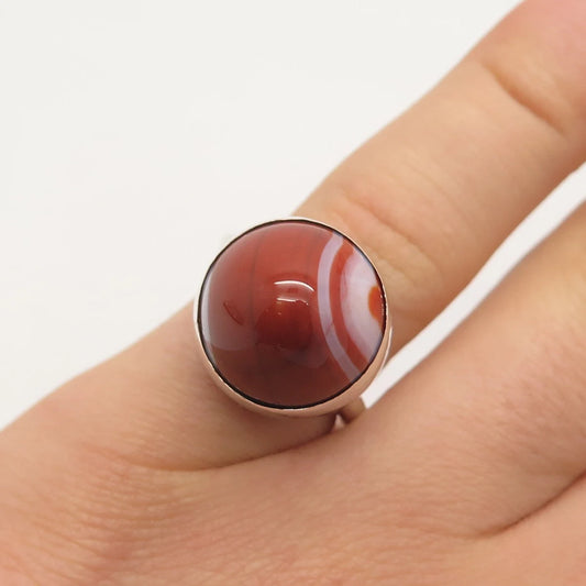 925 Sterling Silver Vintage Real Agate Gemstone Ring Size 4.25
