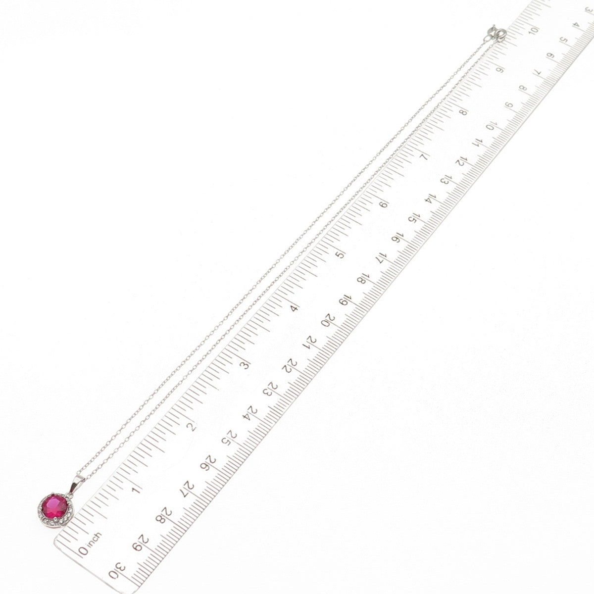 925 Sterling Silver Lab-Created Ruby & Real White Topaz Cable Chain Necklace 18"