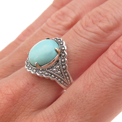 925 Sterling Silver Real Tyrone Turquoise Oxidized Ring Size 8