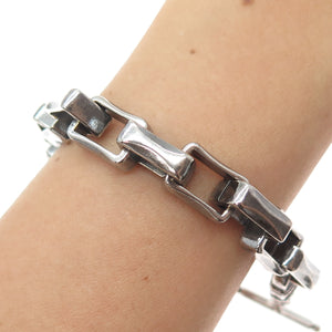 925 Sterling Silver Vintage Open Box Link Oxidized Bracelet 6.75"