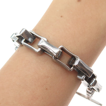 925 Sterling Silver Vintage Open Box Link Oxidized Bracelet 6.75"