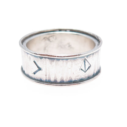 925 Sterling Silver Vintage DSC Runic Oxidized Band Ring Size 12