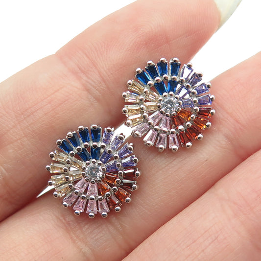 925 Sterling Silver Multi-Color C Z Stud Earrings