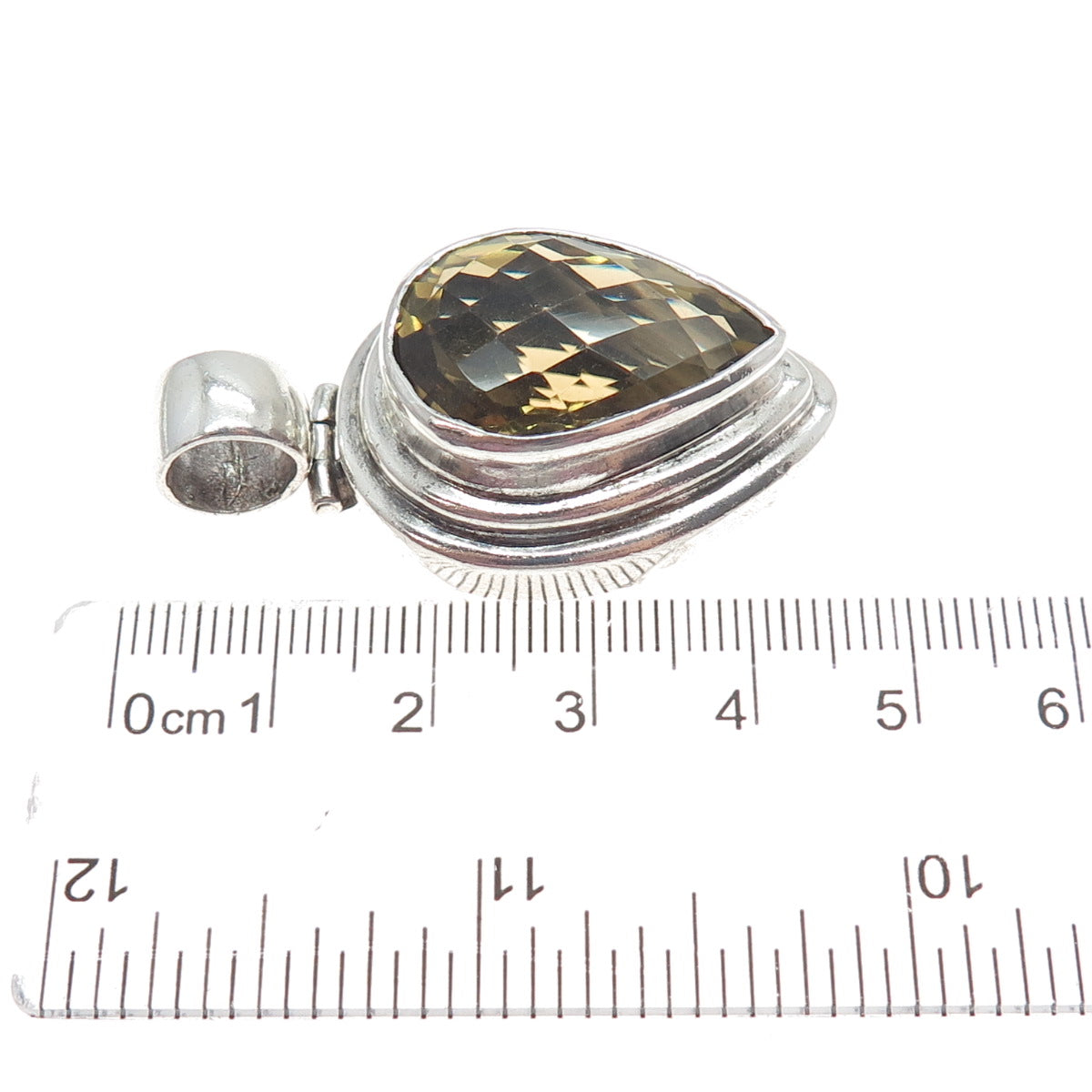 925 Sterling Silver Vintage Real Pear-Cut Smoky Quartz Teardrop Pendant
