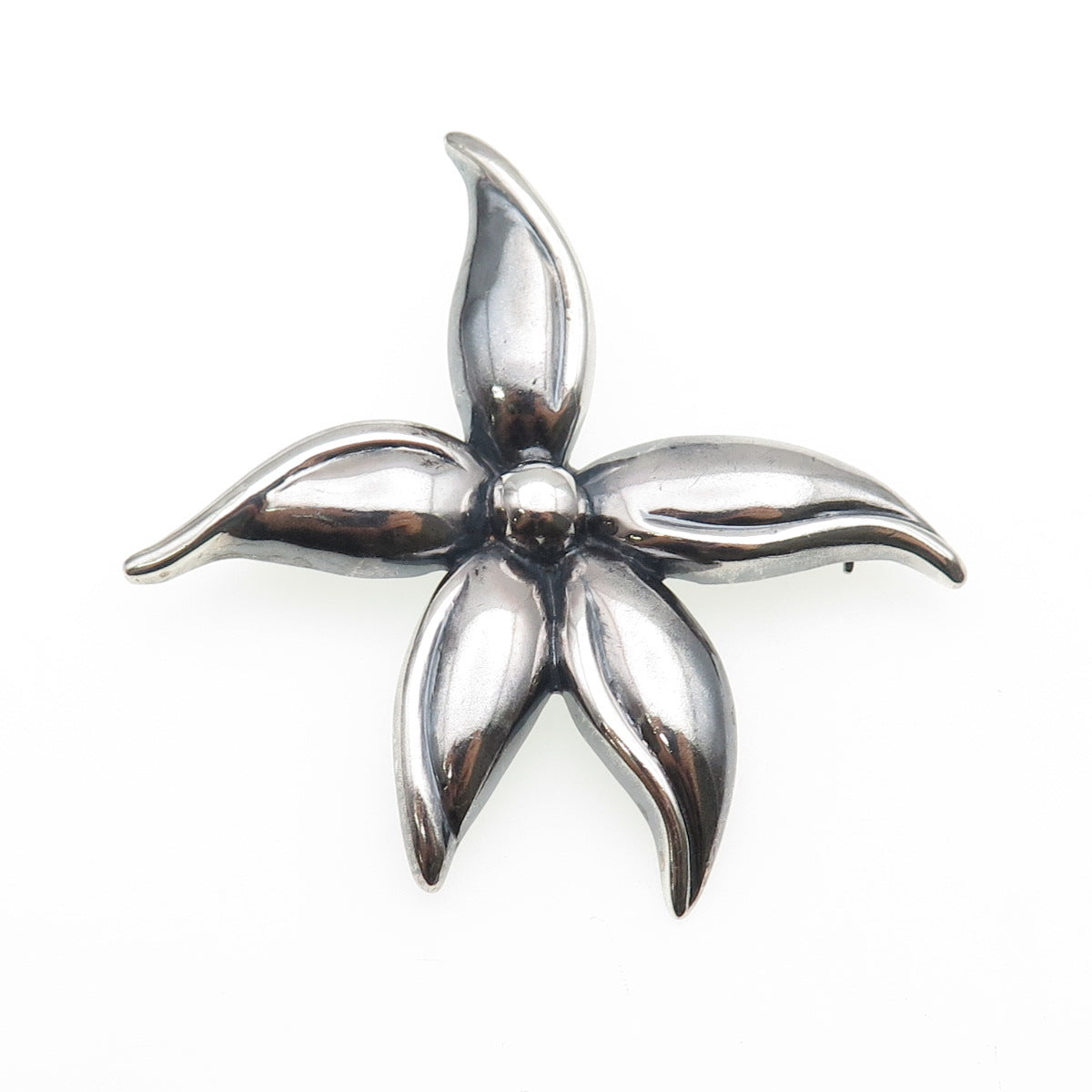 925 Sterling Silver Vintage Flower Oxidized Pin Brooch