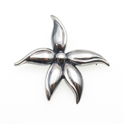 925 Sterling Silver Vintage Flower Oxidized Pin Brooch