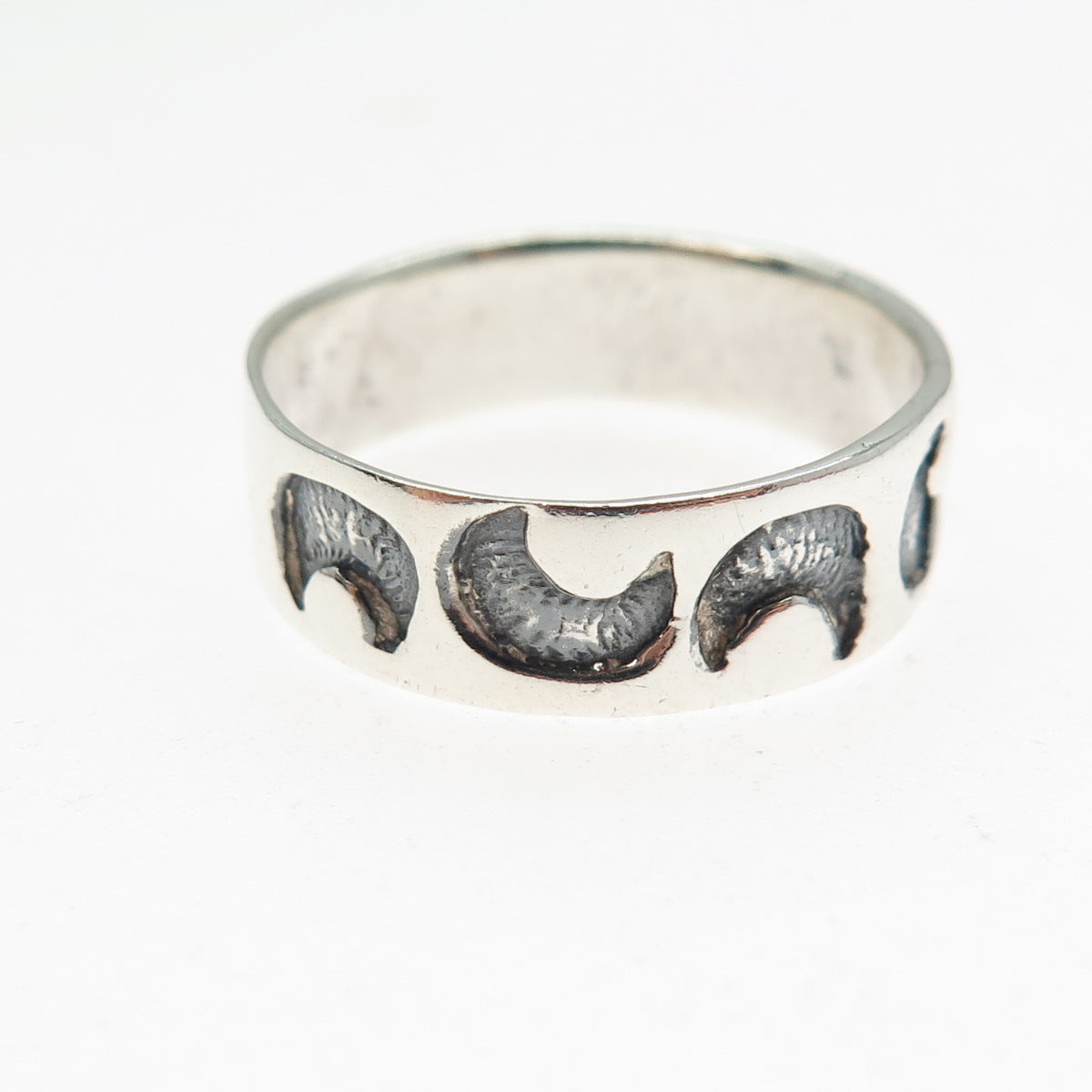 925 Sterling Silver Vintage Crescent Moon Band Ring Size 10.25