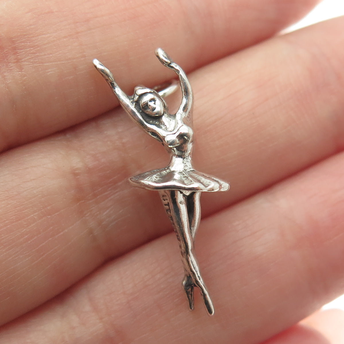 SUNWEST 925 Sterling Silver Vintage Ballerina Minimalist Charm Pendant