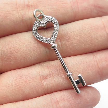 925 Sterling Silver Pave C Z Key Heart Pendant