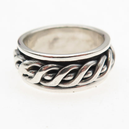 925 Sterling Silver Vintage Braided Oxidized Rotating Band Ring Size 8.25