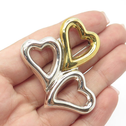 925 Sterling Silver 2-Tone Vintage Mexico Laton Heart Handcrafted Pin Brooch