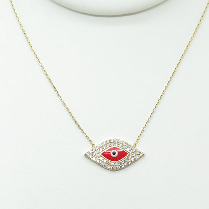 925 Sterling Silver Gold Plated Enamel & C Z Evil's Eye Chain Necklace 14-16"