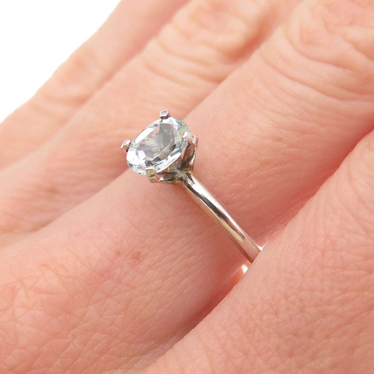 925 Sterling Silver Vintage Real Oval-Cut Blue Topaz Ring Size 9