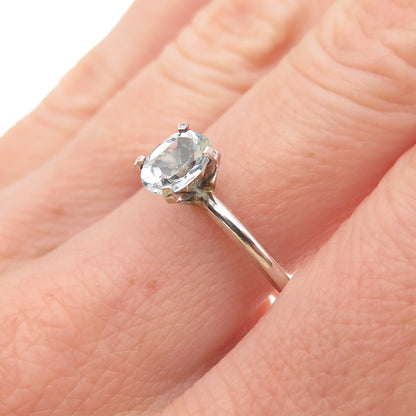 925 Sterling Silver Vintage Real Oval-Cut Blue Topaz Ring Size 9