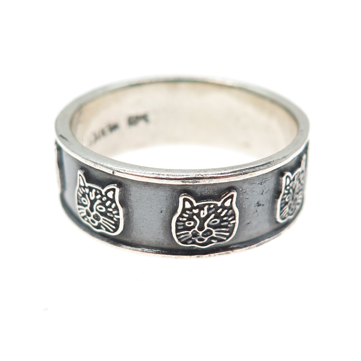 925 Sterling Silver Vintage Mexico Cat Oxidized Band Ring Size 12