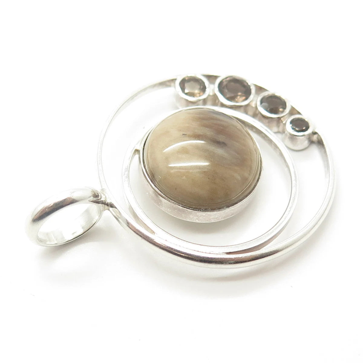 925 Sterling Silver Vintage Jay King Desert Rose Tiger Eye Smoky Quartz Pendant