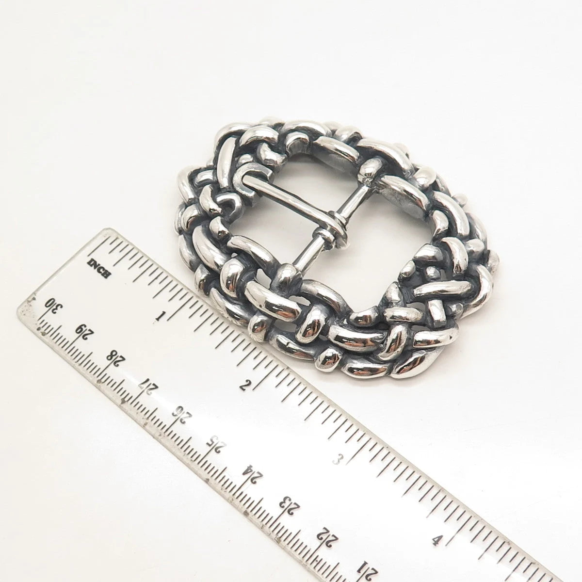 925 Sterling Silver Vintage Wicker Belt Buckle