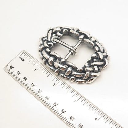 925 Sterling Silver Vintage Wicker Belt Buckle
