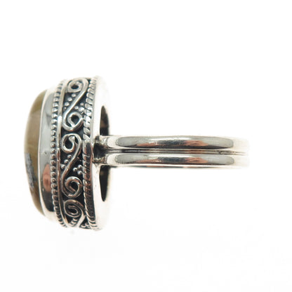 925 Sterling Silver Vintage Real Rutilated Quartz Spiral Oxidized Ring Size 7.25