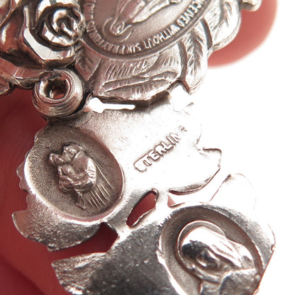 925 Sterling Silver Antique Art Deco St. Mary Holy Rose Slide Charm Pendant