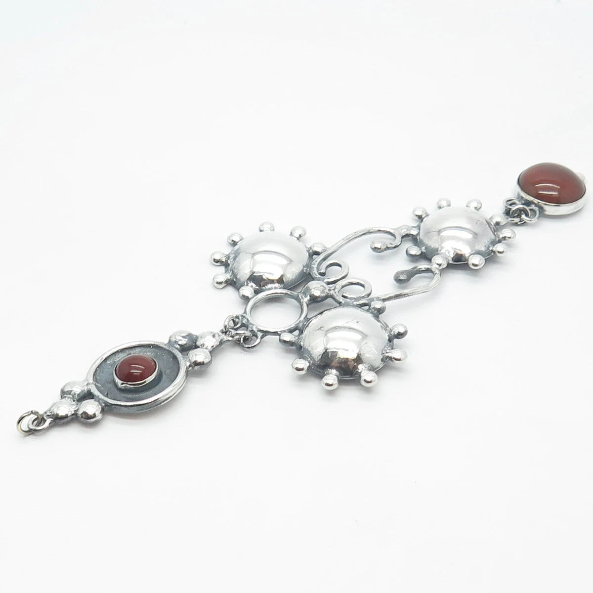 925 Sterling Silver Vintage Real Red Agate Gemstone Cross Pendant