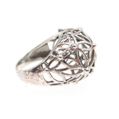 925 Sterling Silver Vintage Modernist Flower Dome Oxidized Ring Size 6.75