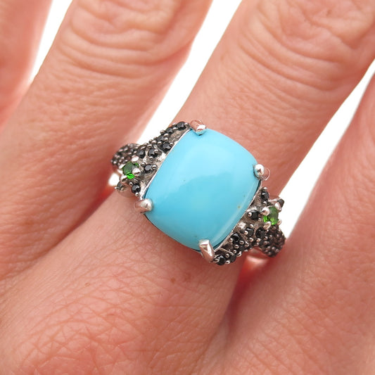 Chuck Clemency 925 Sterling Silver Real Turquoise Spinel & Peridot Ring Size 8