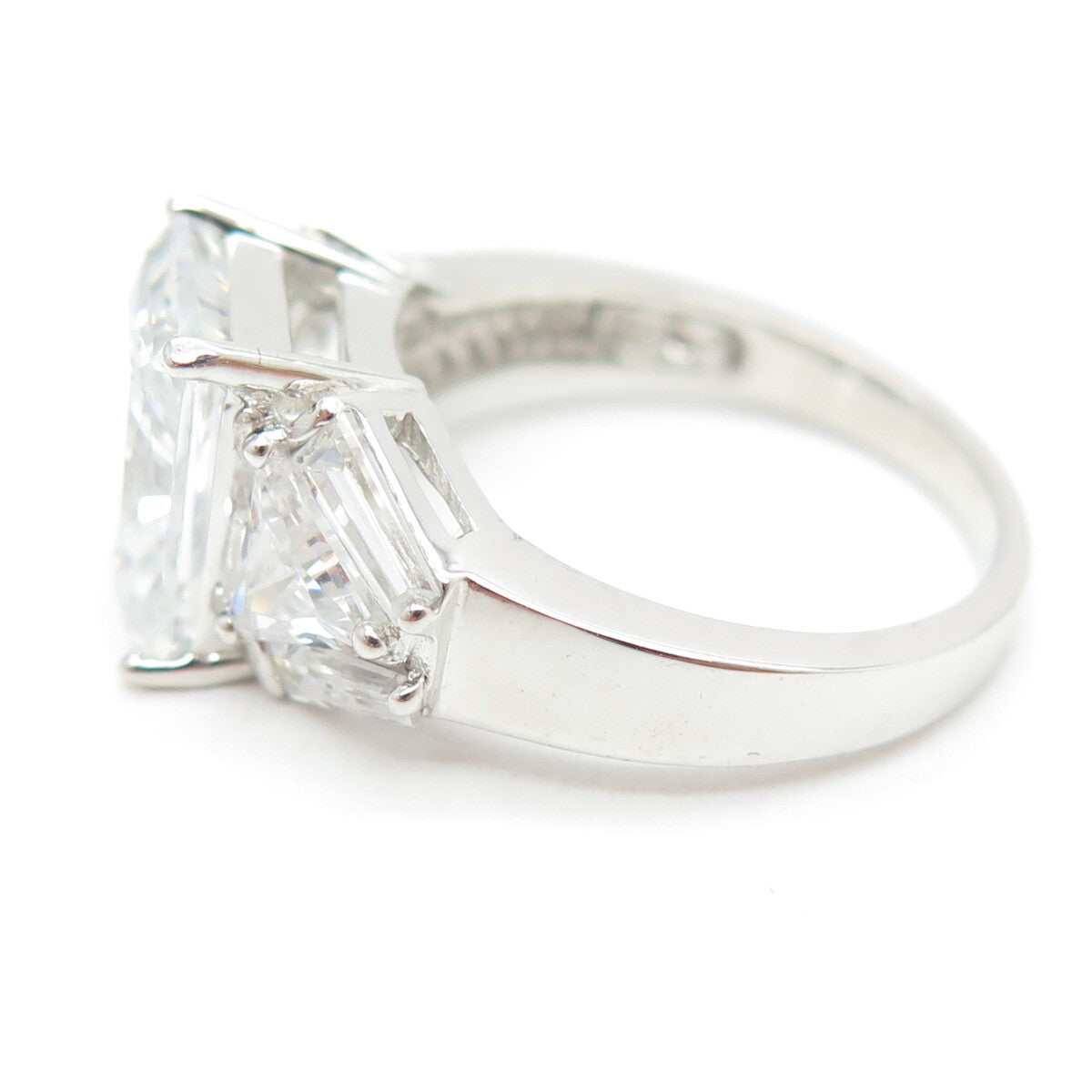 925 Sterling Silver Radiant & Tapered Baguette-Cut Shaped C Z Ring Size 7