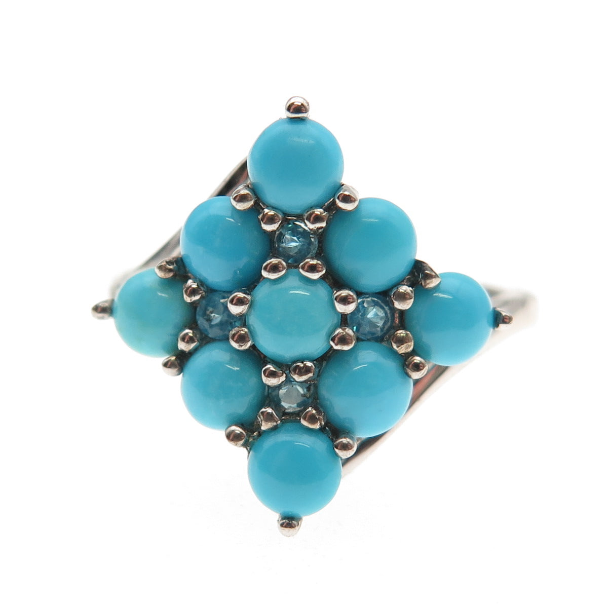 925 Sterling Silver Real Sleeping Beauty Turquoise & Apatite Ring Size 9