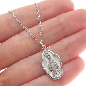 THEDA 925 Sterling Silver Vintage St. Mary Religious Cable Chain Necklace 18"