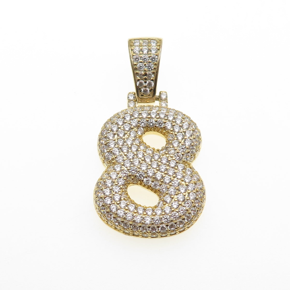 925 Sterling Silver Gold Plated Round-Cut C Z Number 8 Lucky Pendant