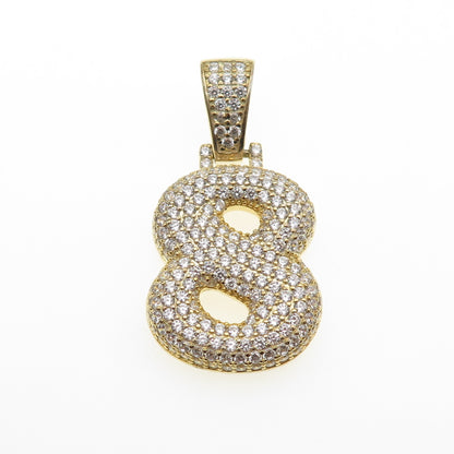 925 Sterling Silver Gold Plated Round-Cut C Z Number 8 Lucky Pendant