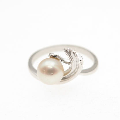 Tasaki 925 Sterling Silver Vintage Japan Real Akoya Pearl Ring Size 6.25