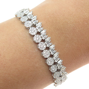 925 Sterling Silver Round & Tapered Baguette-Cut C Z Tennis Link Bracelet 7"