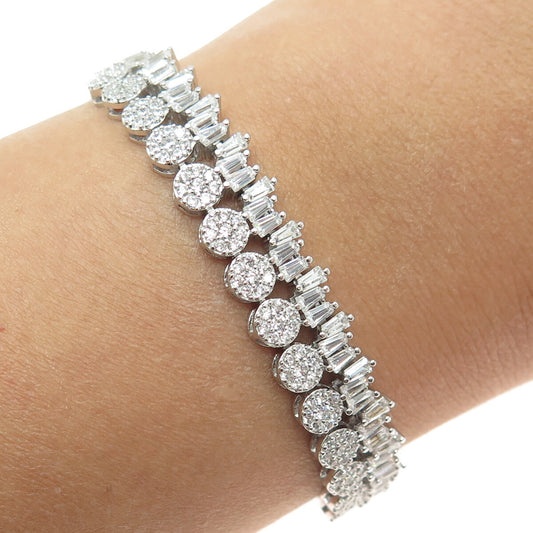 925 Sterling Silver Round & Tapered Baguette-Cut C Z Tennis Link Bracelet 7"