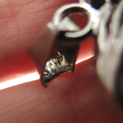 925 Sterling Silver Vintage Modernist Ornate Heart Oxidized Pendant