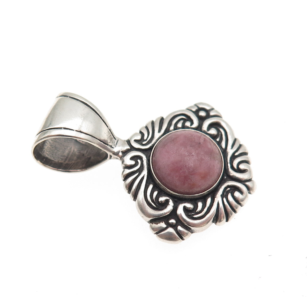 Carolyn Pollack 925 Sterling Silver Vintage Real Rhodonite Floral Charm Pendant