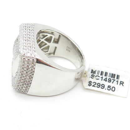 925 Sterling Silver Pave C Z Domed Ring Size 11.25