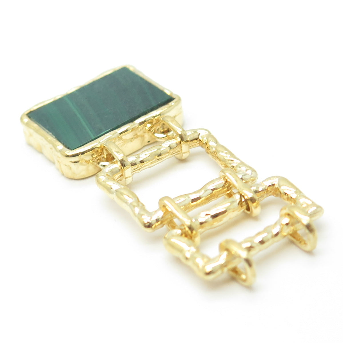 925 Sterling Silver Gold Plated Real Malachite Modernist Slide Pendant