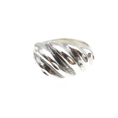 925 Sterling Silver Vintage Modernist Ribbed Dome Oxidized Ring Size 7