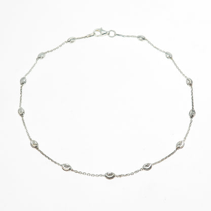 925 Sterling Silver Italy Diamond-Cut Bead Station Cable Anklet / Bracelet 10.5"