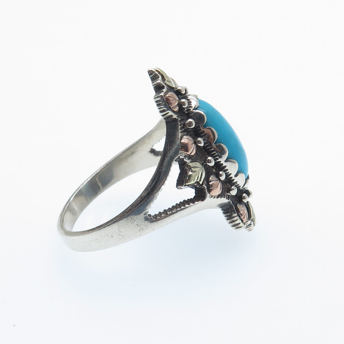 COLEMAN CO 12K Rose & Yellow Gold 925 Sterling Vintage Turquoise Ring Size 11.25