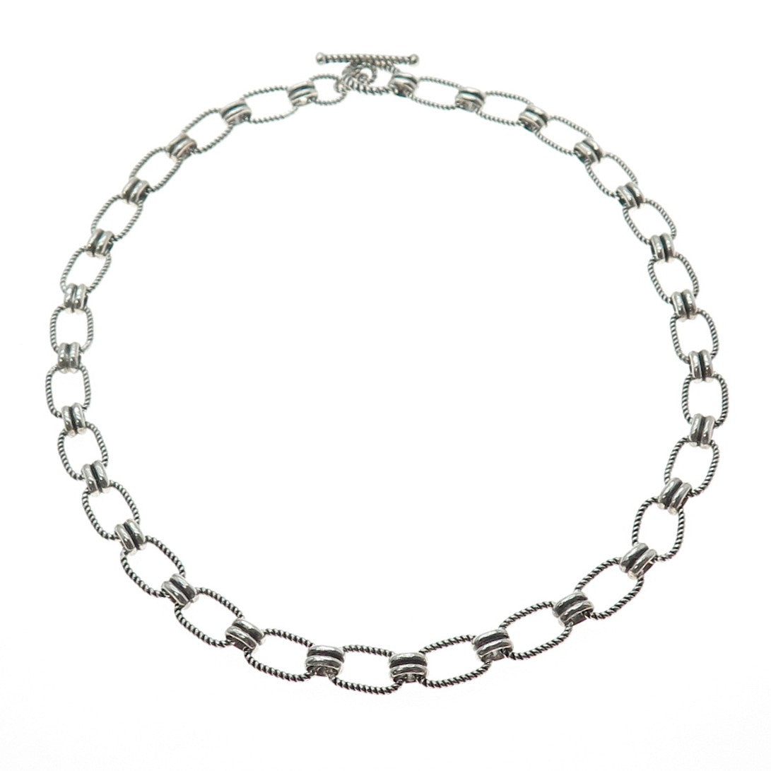 925 Sterling Silver Vintage Modernist Oval Chain Oxidized Necklace 18"