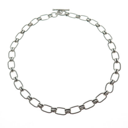 925 Sterling Silver Vintage Modernist Oval Chain Oxidized Necklace 18"