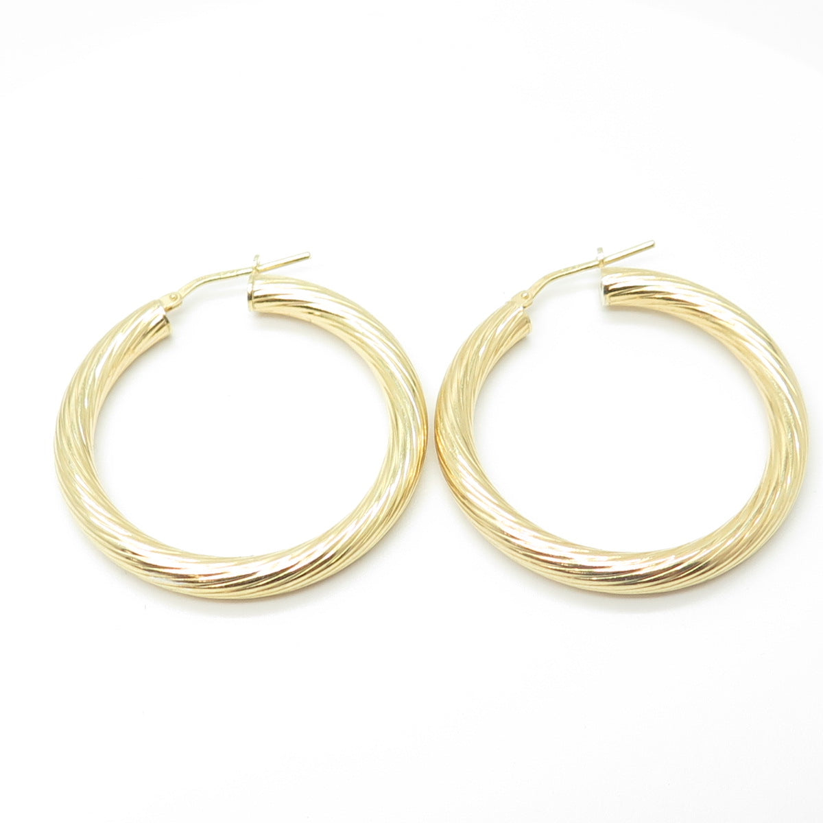 HAN 925 Sterling Silver Gold Plated Italy Twisted Hoop Earrings