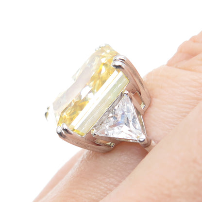 DSMK 925 Sterling Silver Canary & White Multi-Cut C Z Ring Size 6.25
