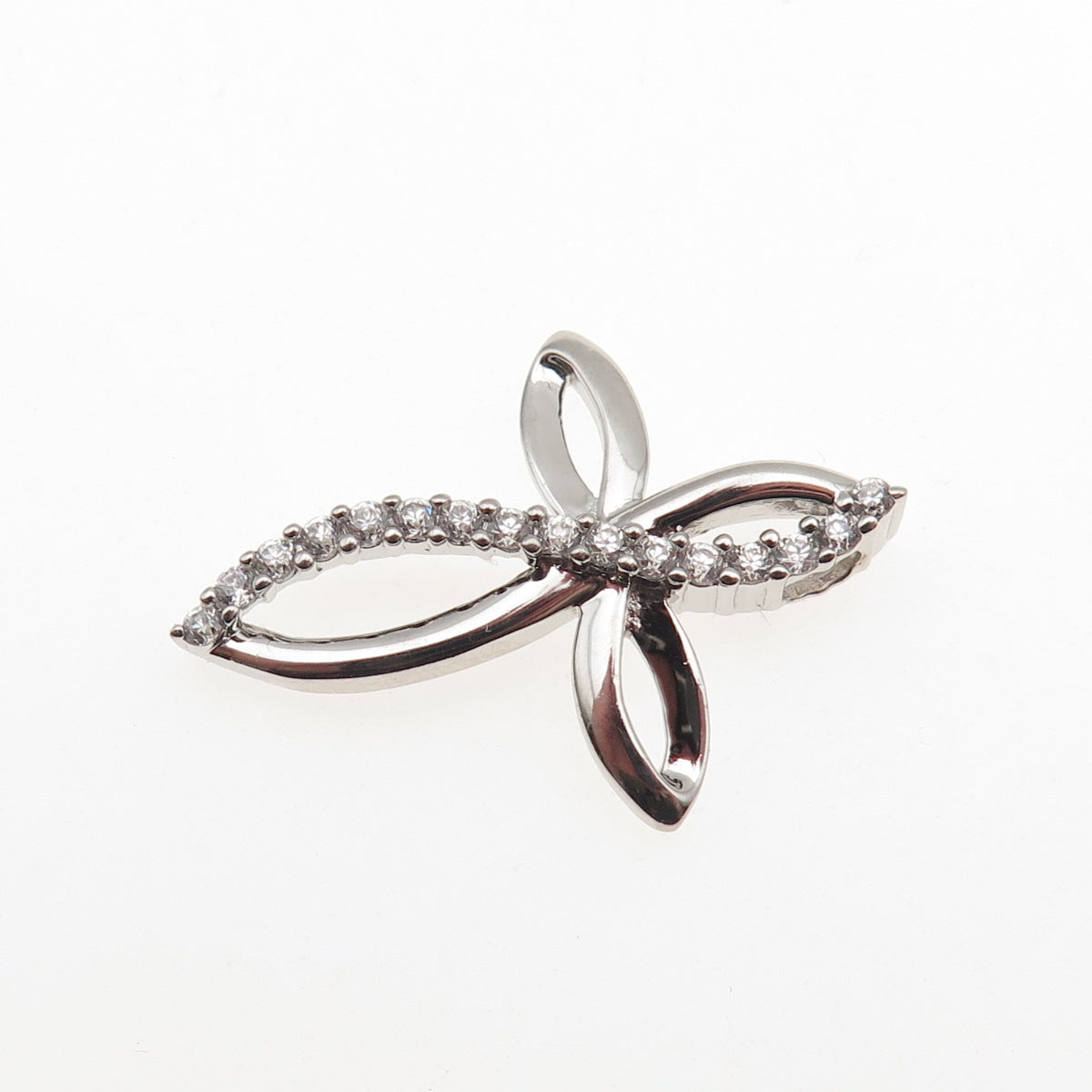 SAI 925 Sterling Silver Round-Cut C Z Floral Cross Slide Charm Pendant